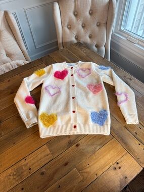 Lola + The Boys Cream Heart Cardigan Sweater